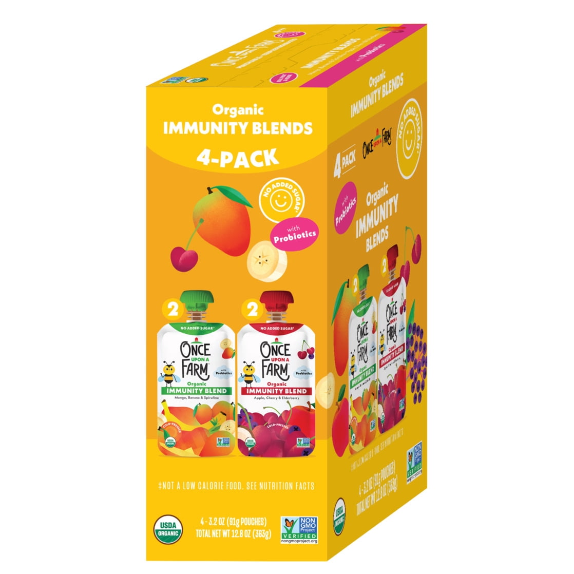 Once Upon a Farm Organic Refrigerated Kids' Snack Immunity Blend Variety Pack, 3.2oz Pouch (4 Pack)