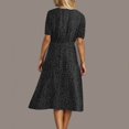 thumbnail image 4 of Ecqkame Fashion Women Summer Casual Long Dresses V-Neck Tummy Control Belted Dresses Polka Dots Print Short Sleeve Flowy Dresses Black M, 4 of 7