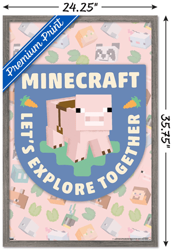 Minecraft - Let's Explore Together Wall Poster, 22.375" x 34" Framed