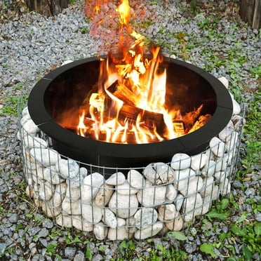 39" Fire Pit Ring for DIY Wood Burning Insert Campfire Firepit Rim Smokeless Fire Pit Liner with Collar Support for Patio, Backyard or Camping, Heavy Duty Metal Lasts Long Easy Assembly, Round, Black