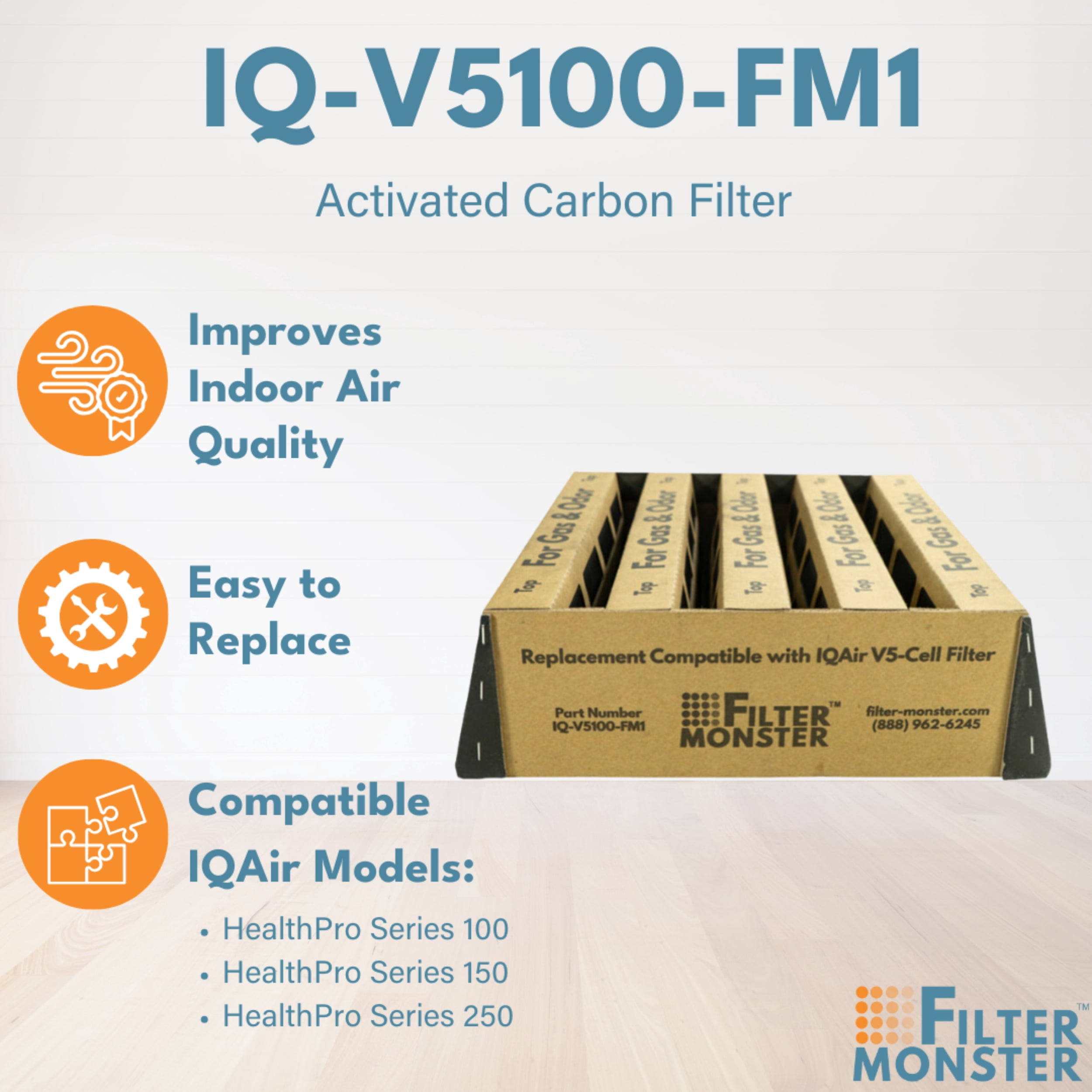 Filter-Monster- Replacement HEPA Air Filter, Compatible with IQAir HealthPro Series V5-Cell Gas & Odor Filter