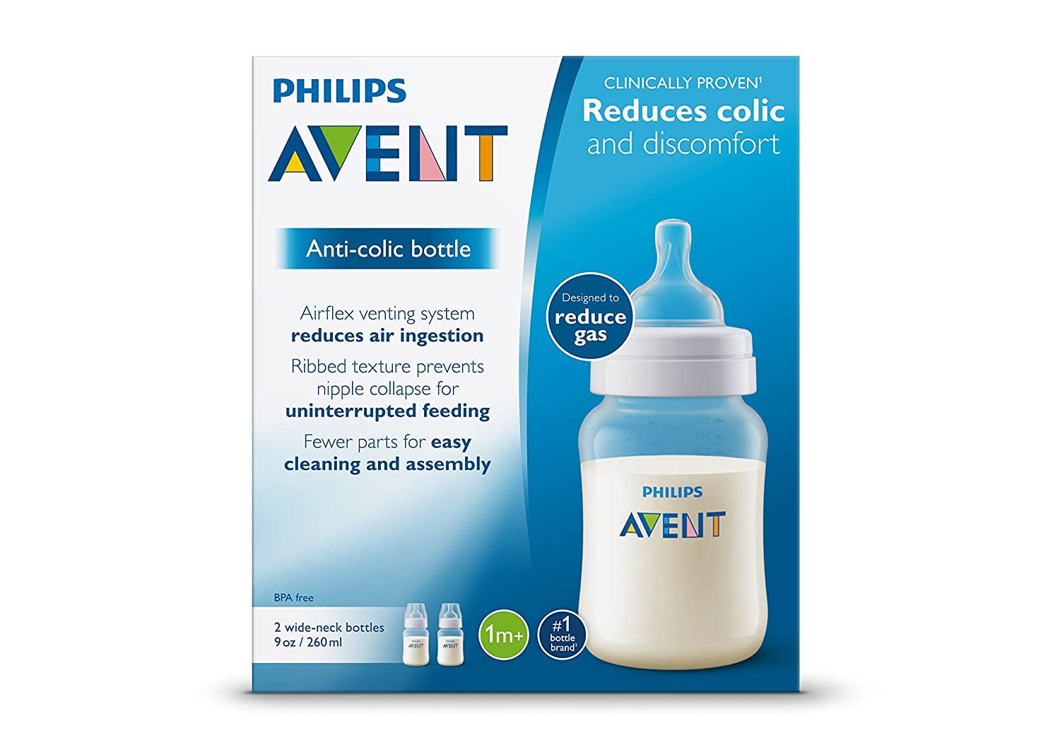 Philips Avent Anti-Colic Baby Bottles Clear, 9oz, 2 Piece