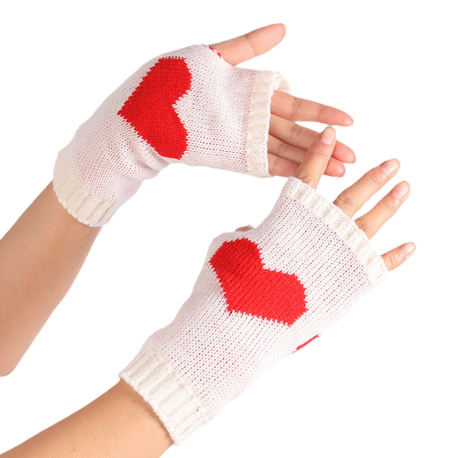Womens Fingerless Gloves - Winter Warm Knit Crochet Thumbhole Arm