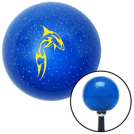 American Shifter 25864 Yellow Abstract Shark Blue Metal Flake Shift Knob with M16 x 1.5 Insert Shifter
