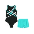 thumbnail image 4 of Yhong Kids Sleeveless Gymnastics Leotard for Girls with Shorts Ballet Dance Unitard Patchwork Blue Green 12, 4 of 5