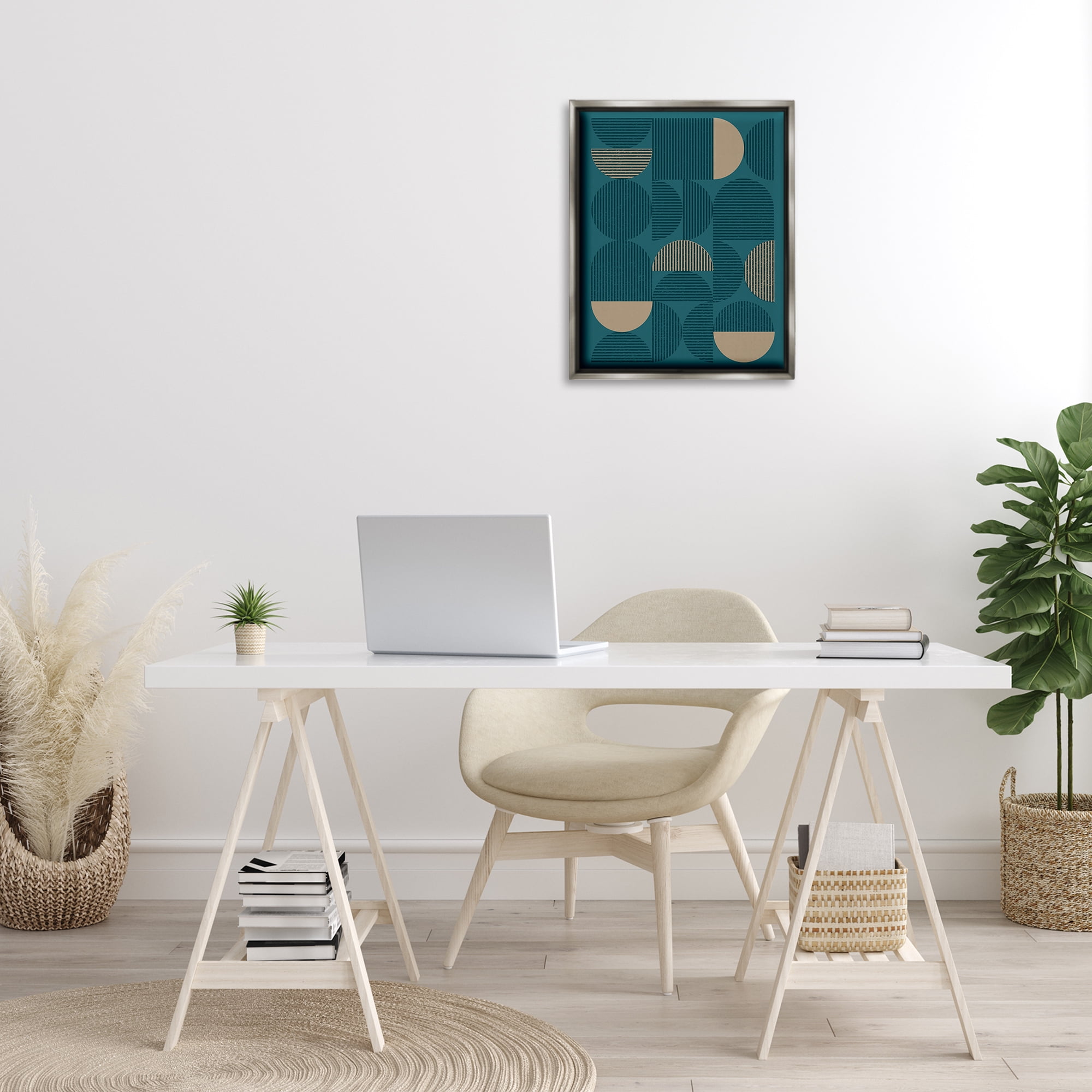 Stupell Industries Blue Modern Arch Shapes Abstract Painting Gray Floater Framed Canvas Art Print Wall Art, 17 x 21