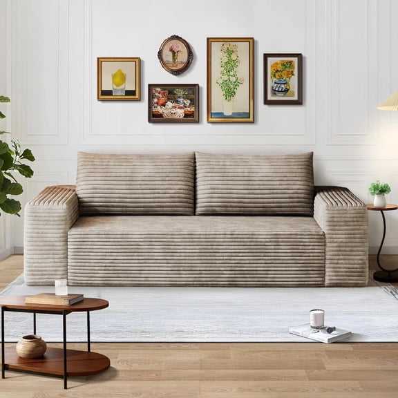 63-inch Comfortable Deep Seat Sofa, Cloud-Soft, Corduroy Frameless Sofa