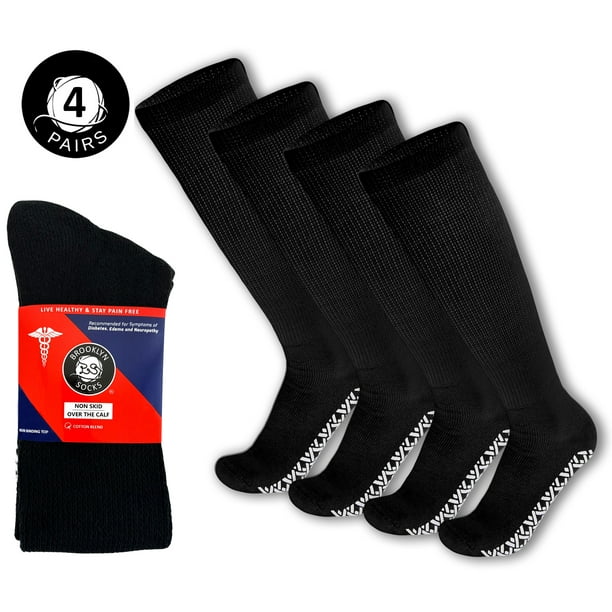 4 Pairs of Non-Skid Over-The-Calf Diabetic Cotton Socks with Non ...