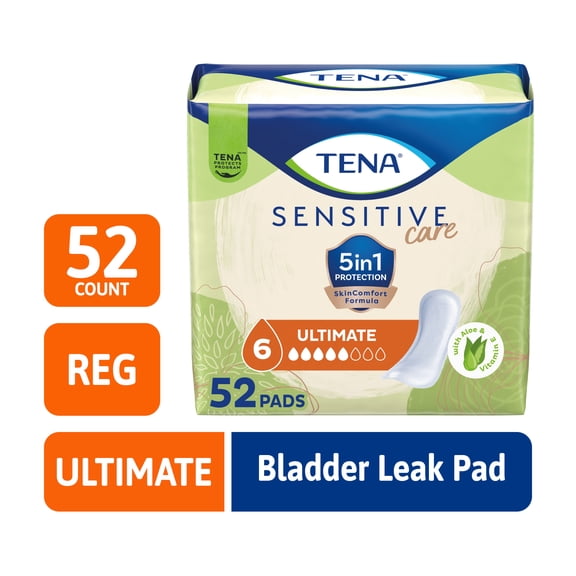 TENA Sensitive Care Ultimate Absorbency Incontinence Pad for Women, 52ct