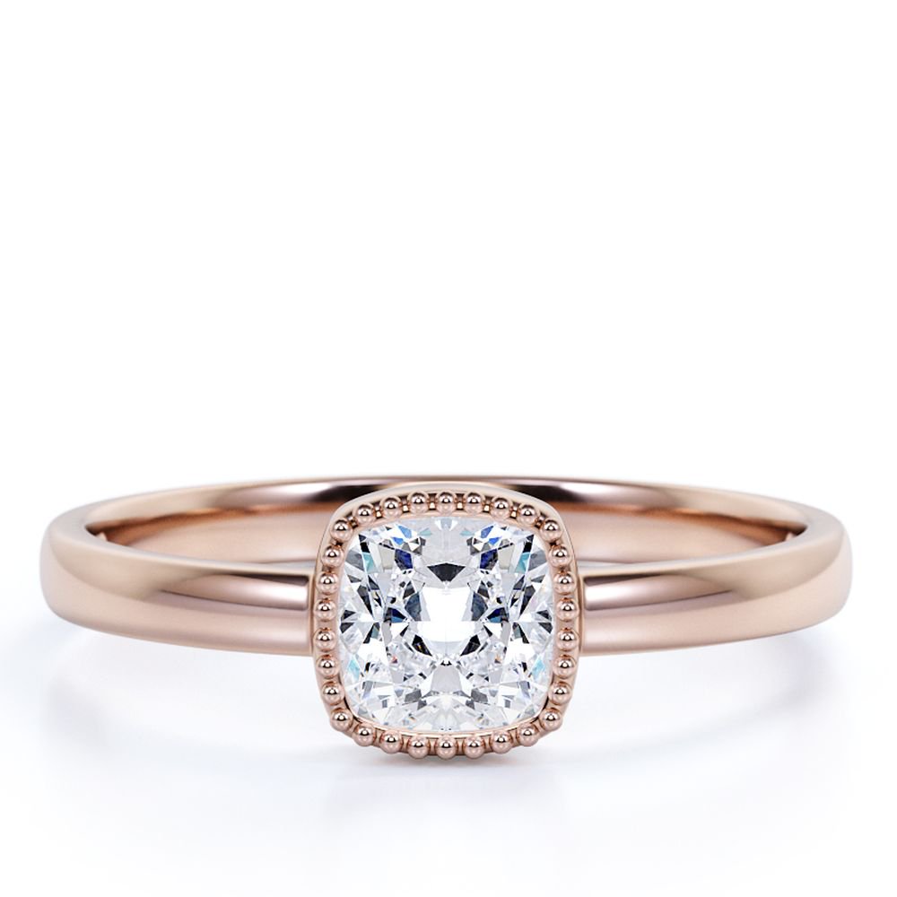 JeenMata 0.75 Carat Cushion Cut Solitaire Engagement Ring in Rose Gold over Silver
