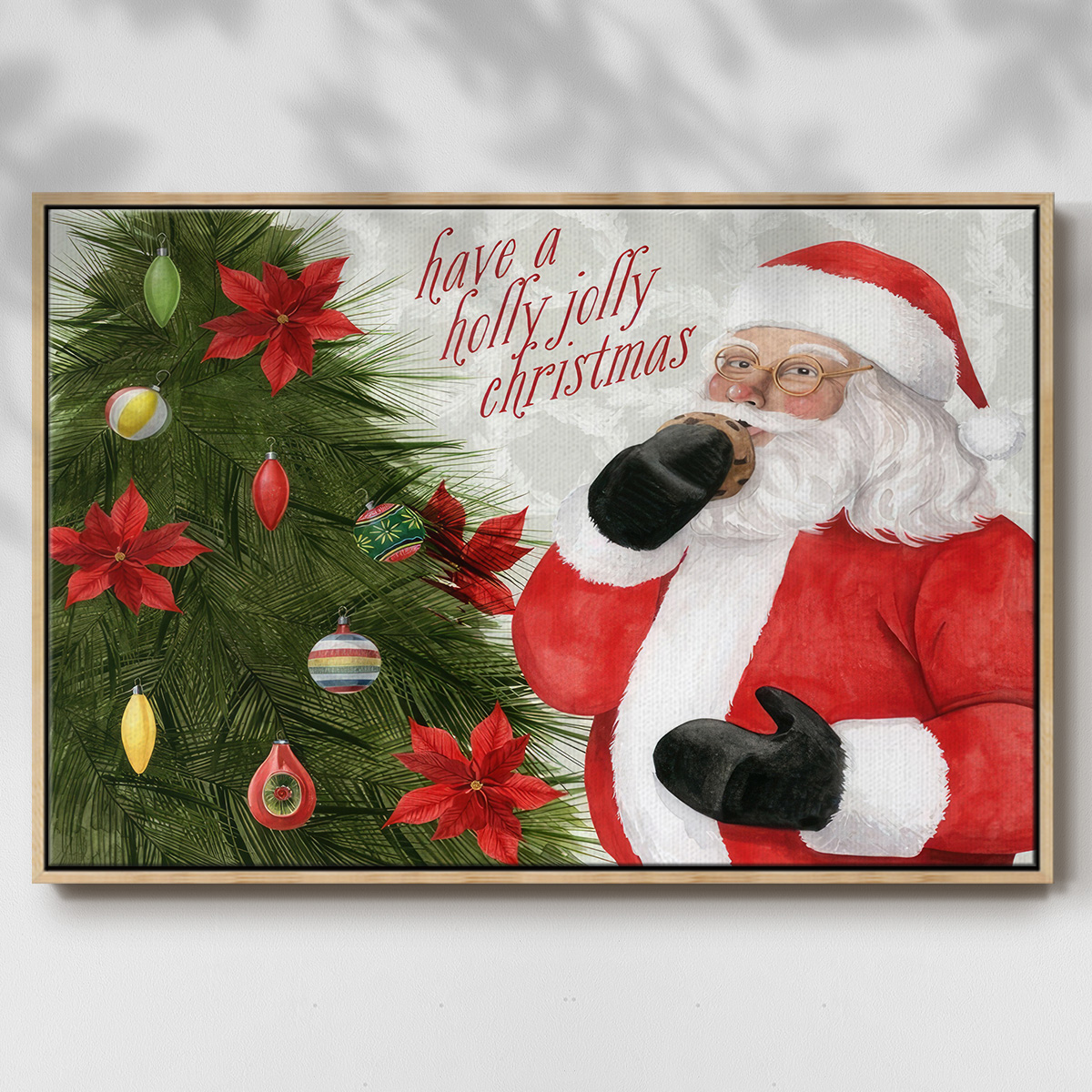 Arose Such a Clatter Collection A - Framed Gallery Wrapped Holiday Canvas - 27 x 41 - Natural Wood Frame