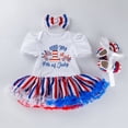 thumbnail image 2 of Xudanell 4th of July Baby Girl Outfits Prints Cute Baby Girl Clothes Romper Skirt with Headband Shoes 3pcs Blue 6-9 Months, 2 of 4