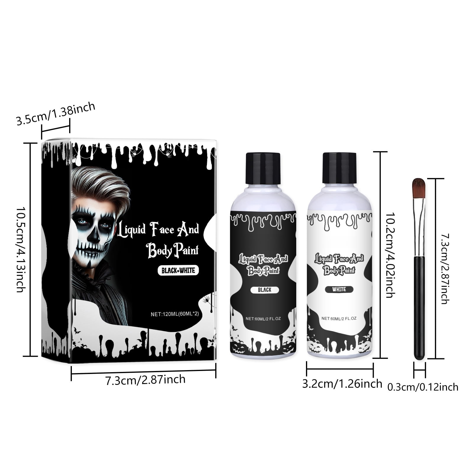 Alvantor Halloween Face Paint Quick-Dry Oil Palette for Party Cosplay Clown Makeup, Black and White