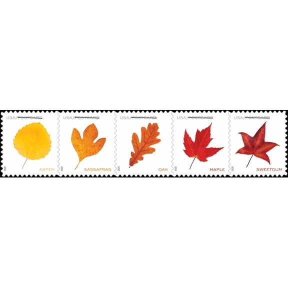 10 Vibrant Leaves POSTCARD RATE USPS Postage Stamp US First Class Forever Celebration Announcement Wedding Fall Holiday (10 Stamps)