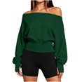 thumbnail image 4 of cocolona Off Shoulder Cropped Sweatshirts for Women Solid Color Long Sleeve Casual Shirts Sporty Trendy Fall Outfits, 4 of 7
