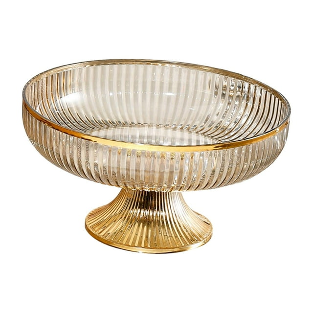 Frutero con pedestal, cesta de frutas, decoración, elegante huevera, ensaladera, aperitivos, fruta. Borde áureo ámbar