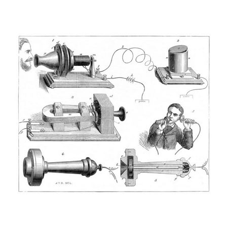 - Engraving Diagram Showing Alexander Graham Bells Telephone System Print Wall Art