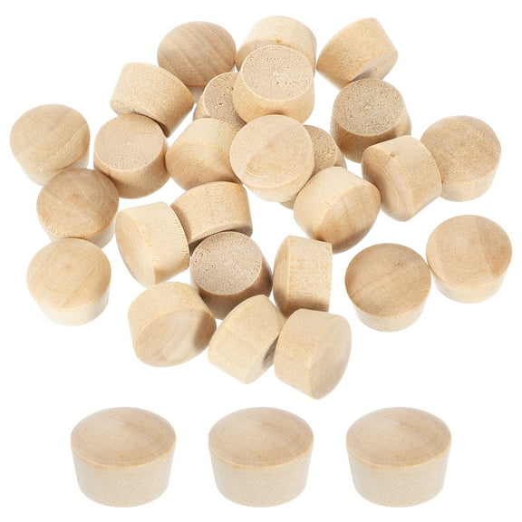 26Pcs Wood Button Plugs, 12.5mm/0.49" Flat Head Hardwood Screw Hole Plug Wooden Caps Buttons Wood Plug for Furniture Woodworking Craft Decor (14mm x 12.5mm)
