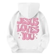 thumbnail image 4 of XADYUY Kids Jesus Loves You Hoodie Boy Letter Print Christian Long Sleeve Sweatshirts Toddler Oversized Pullover Sweaters Casual Cute Drawstring Clothing with Pockets,White, 4 of 5