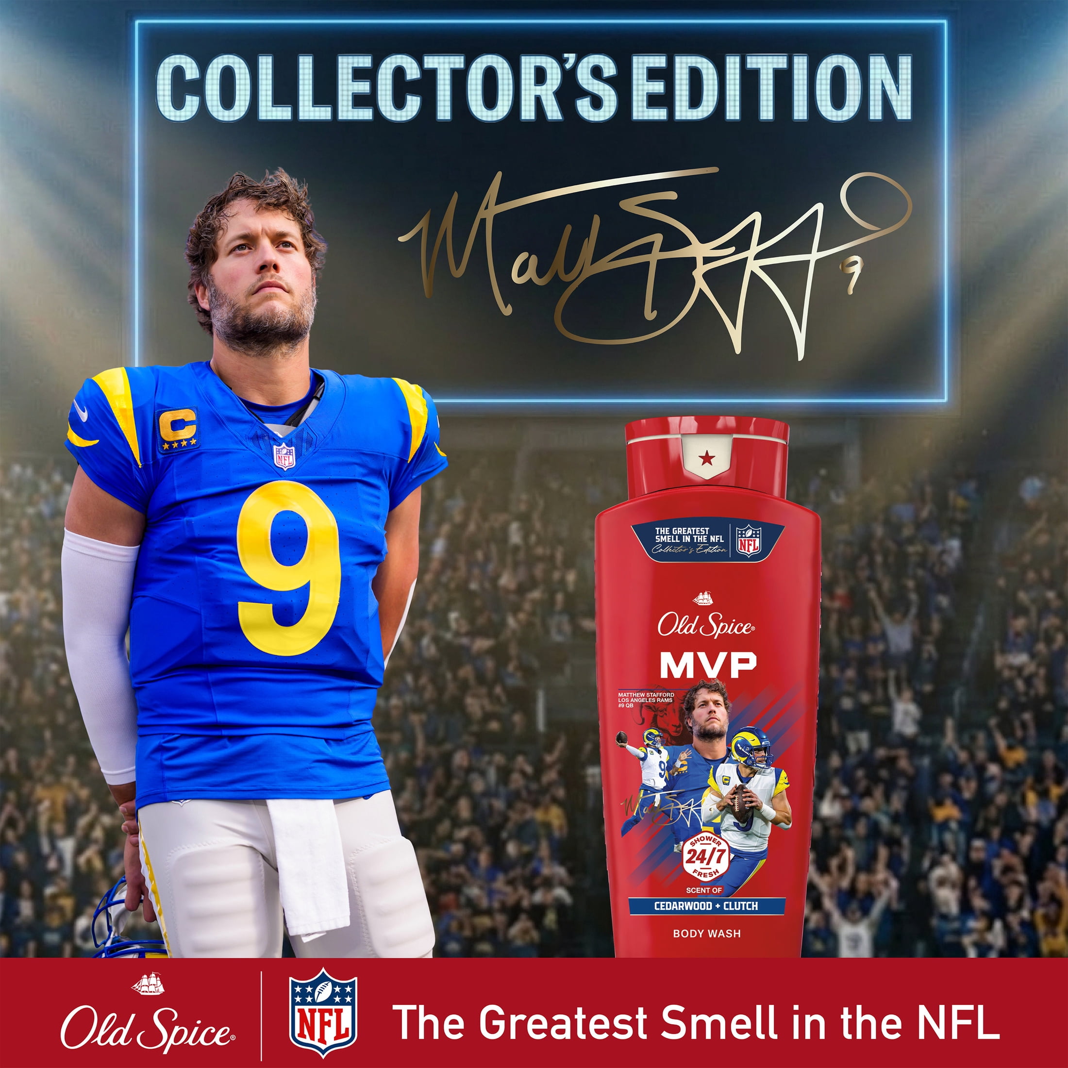 Old Spice Body Wash for Men, NFL Collection, Matthew Stafford, Scent of Cedarwood + Clutch, 24 fl oz