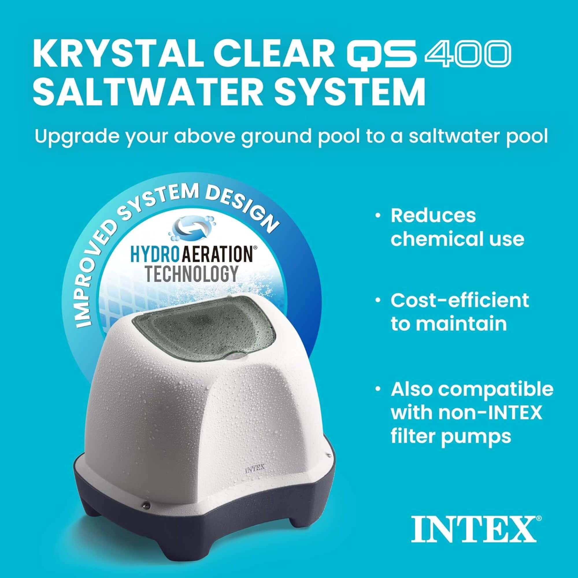 Intex: Krystal Clear: Saltwater Chlorine System - QS400 - Sanitize Up To 4500 Gal Above Ground Pools, Filter Pump Connect, Self-Clean, GFCI, 26663EG