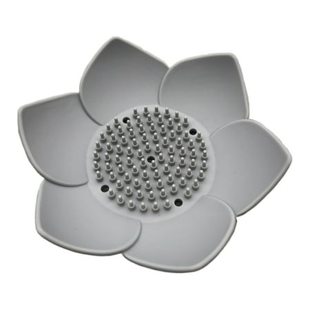 Silicone Soap Dishes with Draining - Lotus Shaped Bathroom Bar Soap Holder for Shower - Soap Tray for Kitchen Sink - Floral Shape Soap Saver for Counter Bathtub(1/4 Pack)