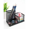 thumbnail image 3 of Qnjujn Pen Holder for Desk, Mesh Desk Organizer set 3 Compartments pens holder, Mail Organizer Letter Holder Home Office Supplies Caddy Storage Baskets for Desktop Accessories Black, 3 of 7