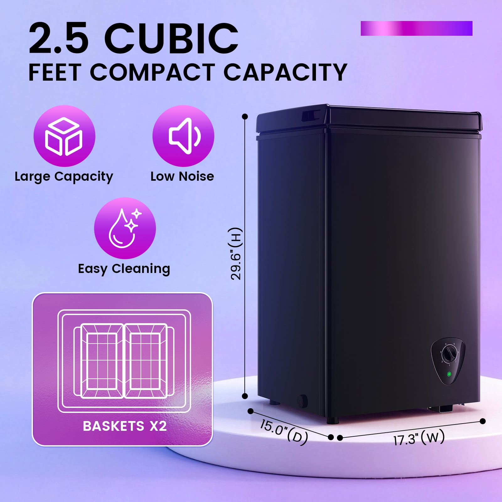 JIEJIA 2.5 cu.ft Compact Chest Freezer, Mini Freezer with Adjustable Temperature, 2 Removable Baskets, Top Open Door, Energy Saving, White