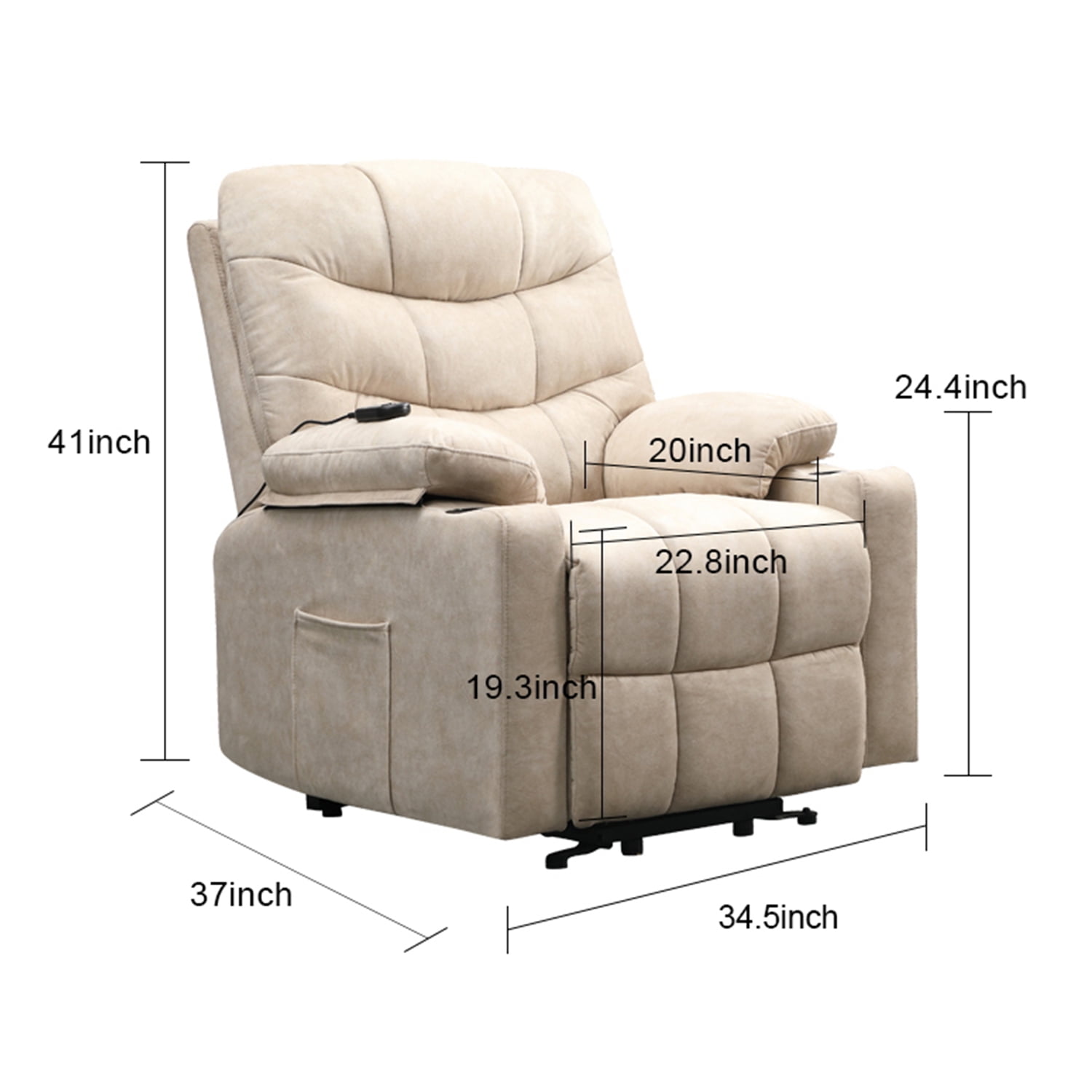 Kadyn Modern Lift Chair, Fabric Lift Chairs Recliners for the Elderly, Electric Recliner Chairs with Modern Padded Arms and Back, Ivory