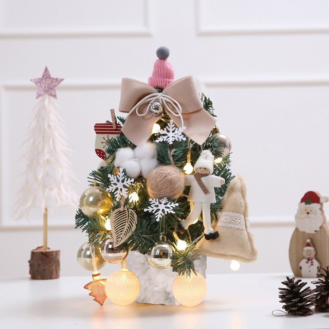 Árbol de Navidad flocado traje rosa escritorio árbol de Navidad decoración regalo árbol de Navidad decoración bricolaje árbol de Navidad mini