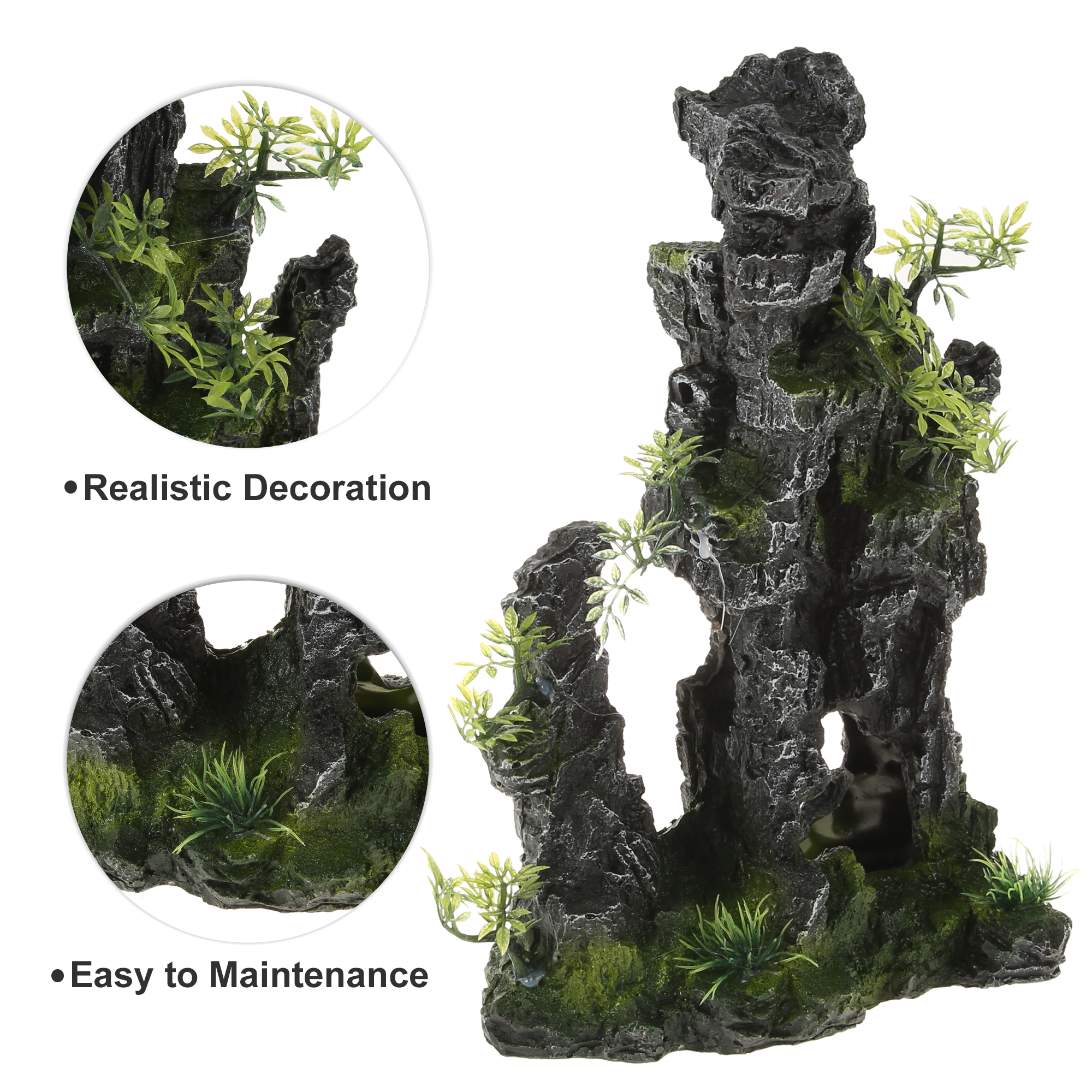 Unique Bargains Aquarium Landscape Mountain Decoration Artificial Aquatic Terrariums Stone Gray Green 11.81" Height