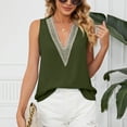 thumbnail image 2 of Camisa de gasa sin mangas para mujer, cuello en V profundo, ajuste holgado, informal, con ribete de encaje, camiseta sin mangas de moda, 2 of 6