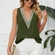 thumbnail image 2 of Camisa de gasa sin mangas para mujer, cuello en V profundo, ajuste holgado, informal, con ribete de encaje, camiseta sin mangas de moda, 2 of 6