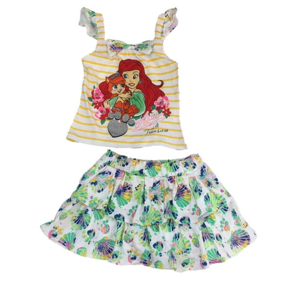 Little Girls Disney Little Mermaid Yellow Tank Top Shirt Seashell Outfit 6