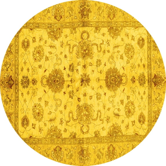 Ahgly Company Indoor Round Oriental Yellow Traditional Area Rugs, 7' Round