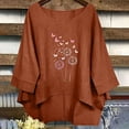 thumbnail image 2 of QETYUW Womens 3/4 Sleeve Tops Cotton Linen High Low Hem Crew Neck Shirts Floral Print Top Lightweight Loose Fit Tshirts Summer Casual Tshirt, 2 of 9