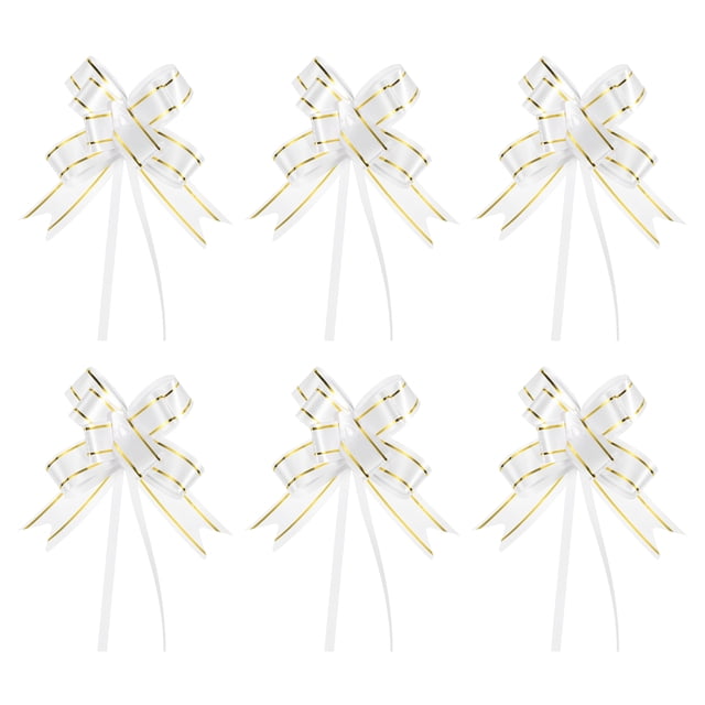 Unique Bargains 8' Pull Bows Gift Wrapping Pull Bow Gold Thread Style Baskets Present Bows Knot Ribbon White 100 Pcs