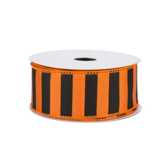 Halloween Striped Wired Edge Ribbon - 1 1/2" x 10 Yards, Orange & Black Decor, Spring, Fall