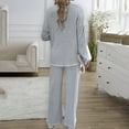 thumbnail image 5 of felwors Women's 2 Piece Outfits Set 2025 Casual Long Sleeve Knit Pullover Top and Wide Leg Pants Sweatsuit Lounge Sets Grey, M, 5 of 5