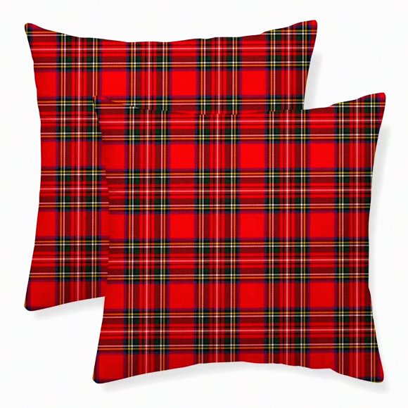 Housses de Coussin de Vacances à Carreaux Style Ferme - Ensemble de 2, 20x20 Rouge & Vert Tartan Housses de Coussin pour Décoration Extérieure & Intérieure, Housses de Coussin Carrées en Lin