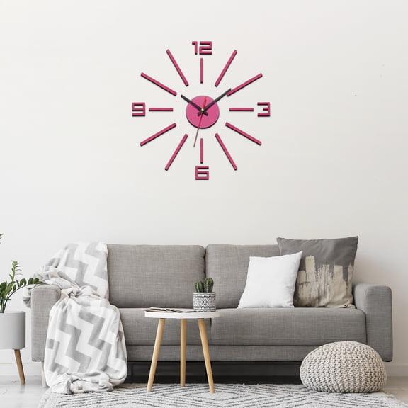 Uxcell 40-70cm Modern Frameless DIY Wall Clock, Large Mirror Acrylic Arabic Numeral, Oversized Vintage Clock, Silent Quartz Movement Battery Operated for Office Home Decoration, Pink