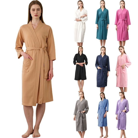 BWASD Women's Nightgowns & Sleepshirts Summer Breathable Soft Robe Solid Color Bathrobe 10 Color Casual Home Clothes Coat Sleep Dress (Black 3XL)