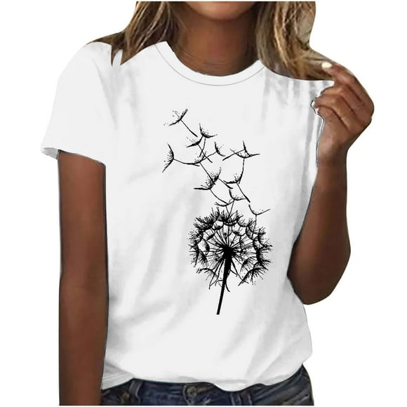 Fiudx Camisas para Mujer Camiseta Estampada con Cuello Redondo y Manga Corta para Mujer