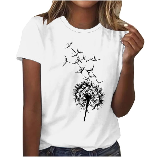 T-Shirts Walmart+ Semaine zanvins Hauts pour Femmes Printemps-Été, T-Shirt Imprimé pour Femmes Col Rond Manches Courtes