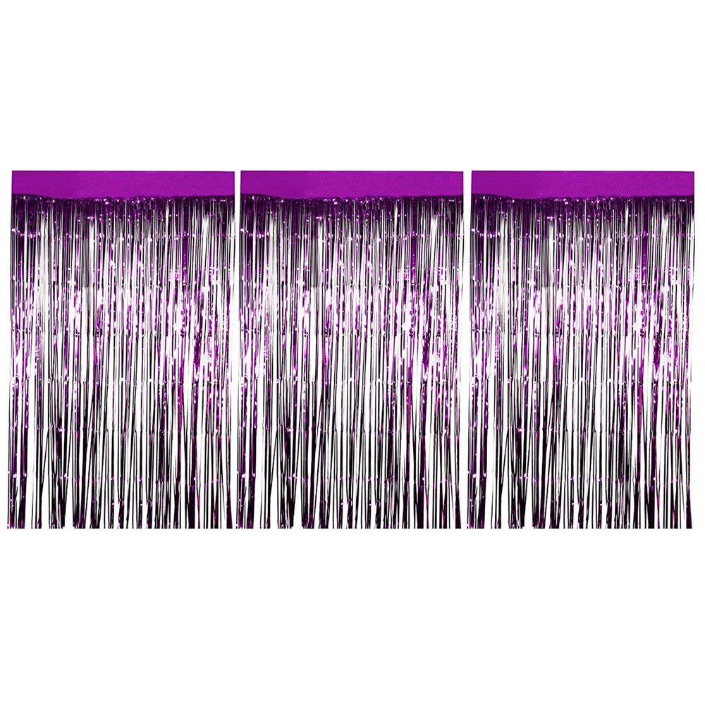 Foil Fringe Curtains 3Pack Metallic Purple Foil Curtain, Metallic