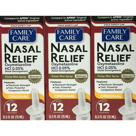 Nasal Spray Original Decongestant Pump Mist Spray 12 Hour Relief 0.5 oz (3 pack)
