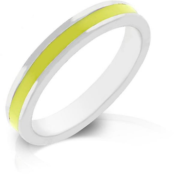 Kate Bissett R07863R-V60-05 Genuine Rhodium Plated Yellow Enamel Eternity Ring in Silvertone - Size 5