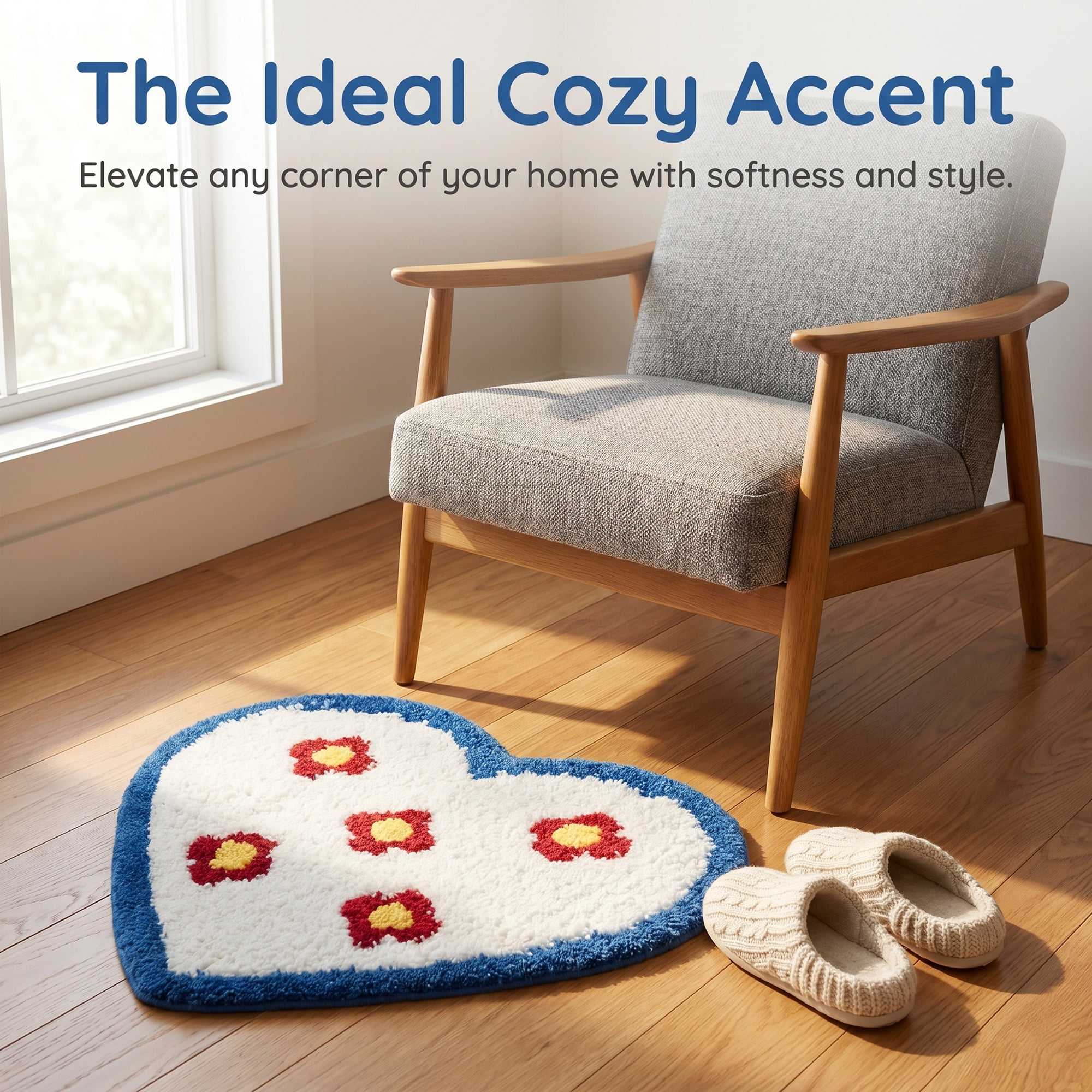 Unique Bargains Small Heart Rug Non-Slip Soft Shaggy Faux Fur Area Rug 19" x 16" Blue Red