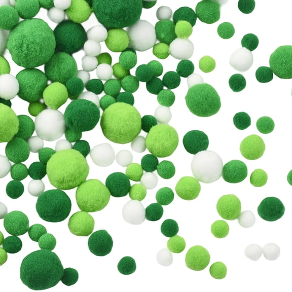 390Pcs St Patrick Day Green Pom Pom Balls Pompom Balls Bulk White Soft Fluffy Fuzzy Decorations Arts and Crafts Assorted Sizes Pompoms