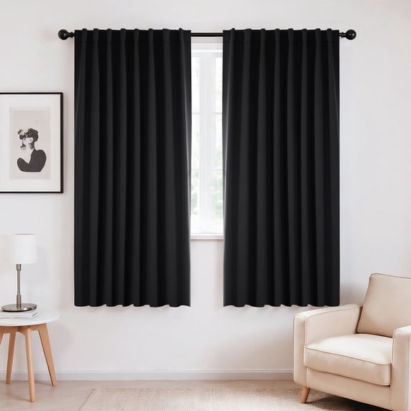 Deconovo Blackout Curtains for Bedroom Living Room, Thermal Insulated Back Tab Rod Pocket Window Panels, 70 x 63 Inch, Black, 2 Panels